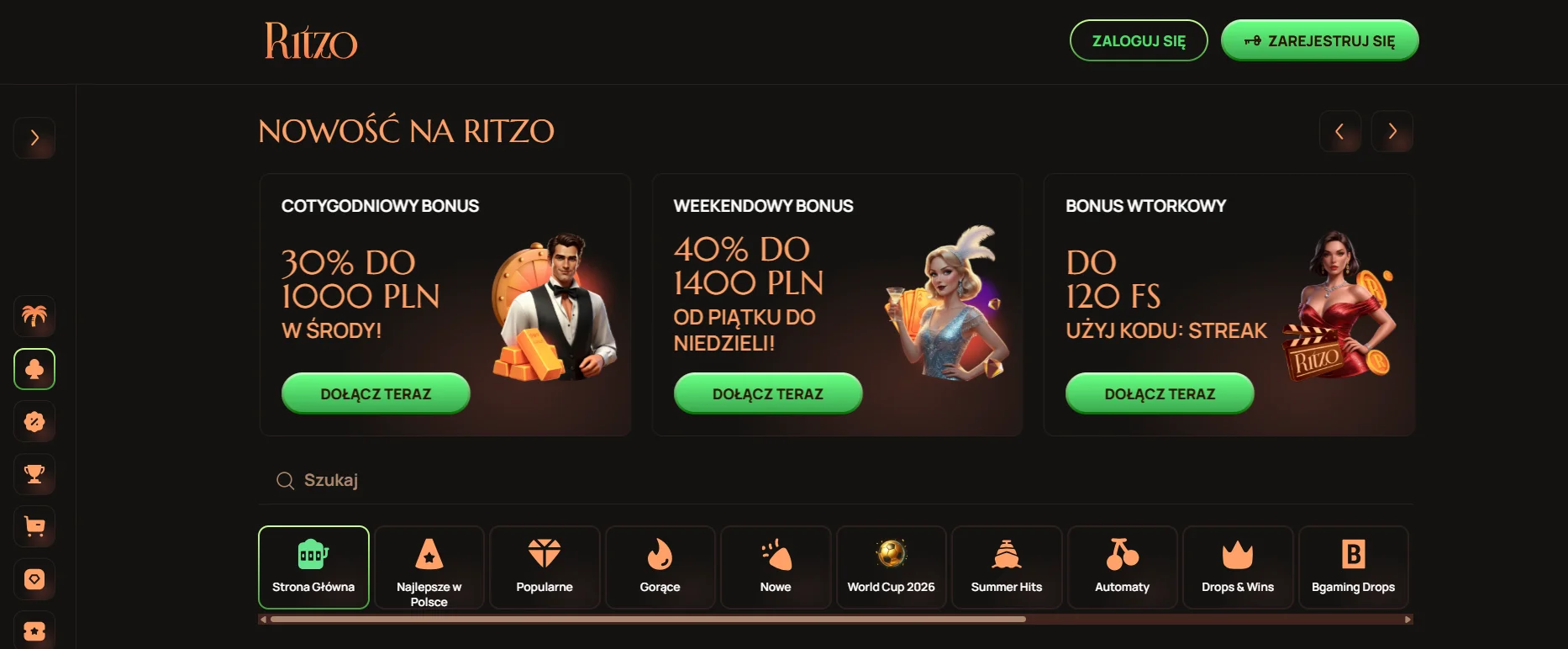 Strona internetowa Ritzo Casino