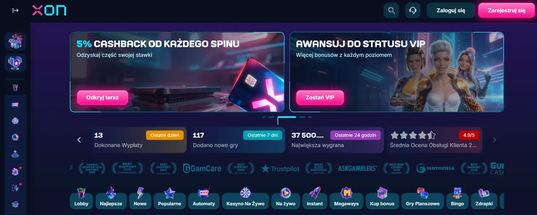 Strona internetowa Xon.bet Casino